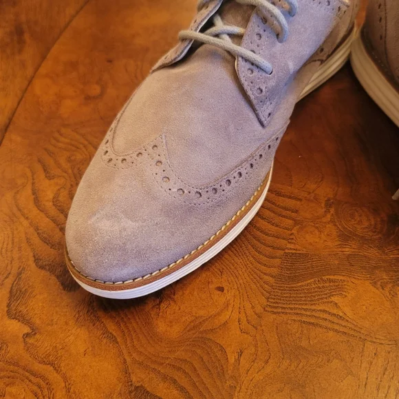 Cole Haan Gray White Suede Wing Tip Lace Ups Shoes Oxfords Size 9 - Picture 4 of 7